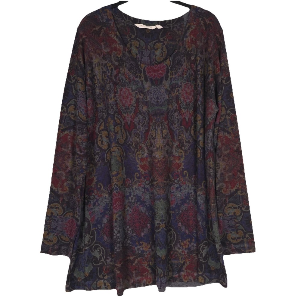 Soft Surroundings Women's Floral Tunic Top‎ LARGE Scoop Neck Artsy USA🇺🇸MADE